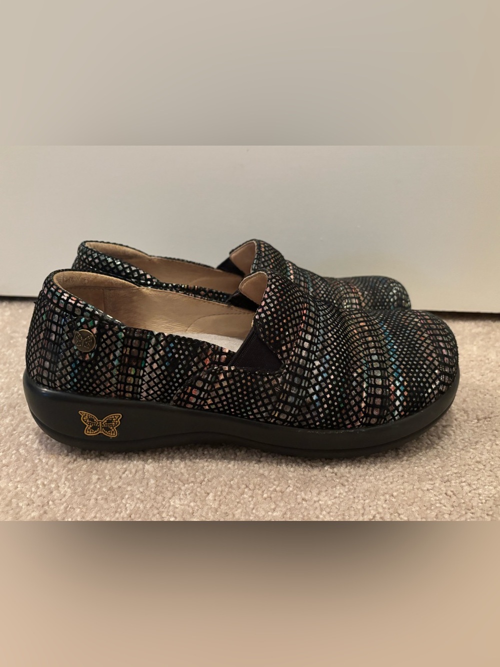 Alegria Keli Earthy Lux Women’s 6.5 Black Iridescent Multi-Color Slip-On Loafers